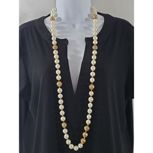 Vintage 21.5" Long Strand Off White Faux Pearls Rose Beads